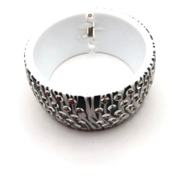 Multi White Stone Acrylic Clamper Bracelet-8 Inches - Picture 3 of 6